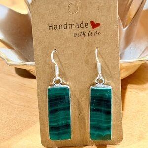 Handmade Malachite Rectangle Earrings - 925 Plated/Stamped